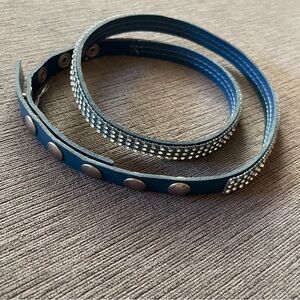 Italian Blue Leather Rhinestone Belt Adjustable